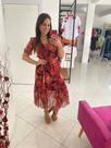 Vestido Tule Estampado Midi Tam Único