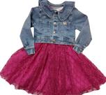 Vestido Tule Menina Luxo + Jaqueta Jeans Lessa Kids Rf B8966