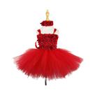 Vestido Tutu Com Pétalas De Flor Vermelhas Para Meninas Com Faixa De Cabelo, Vestido De Crochê Em