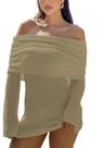 Vestido Unybwonn Knit Crochet Mesh Mini Bodycon Off Shoulder