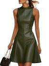 Vestido utcoco PU de material sintético verde sem mangas para mulheres