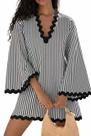 Vestido VAOYIU Boho listrado com decote em V Beach Resort, capa preta Vestido VAOYIU Boho listrado com decote em V Beach Resort, capa preta