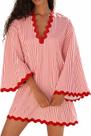 Vestido VAOYIU Boho listrado com decote em V para mulheres, vermelho, tamanho L Vestido VAOYIU Boho listrado com decote em V para mulheres, vermelho, tamanho L