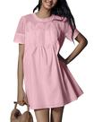 Vestido VATEAMI Summer Lace Mini Babydoll rosa com babados para mulheres Vestido VATEAMI Summer Lace Mini Babydoll rosa com babados para mulheres
