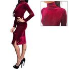Vestido Veludo Gola Alta Manga Longa Fenda Elegante e Confortável para Festas e Eventos Tamanho P