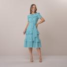 Vestido Verde Água Midi Bordado com Babados Gislaine Tatá Martello COR:VERDE AGUATAAMANHO:M