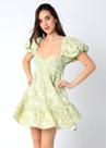 Vestido verde primavera curto , manga bufante -tamanho p