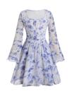 Vestido Verdusa Girl Floral Mesh Boho de manga comprida azul/branco 11Y Vestido Verdusa Girl Floral Mesh Boho de manga comprida azul/branco 11Y