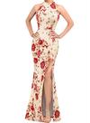 Vestido VFSHOW com gola alta, formal, formatura, fenda alta, bege
