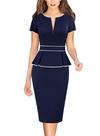 Vestido VFSHOW Peplum Bodycon Work Office para mulheres azul tamanho L