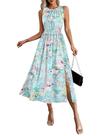 Vestido VFSHOW Summer Ruffle, gola redonda, midi, azul