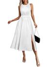 Vestido VFSHOW Summer Ruffle Gola Redonda Midi Off White para mulheres