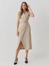 Vestido Via Lessa Amilly Alfaiataria Midi em Viscose Cáqui