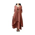 Vestido Vintage plus Size Em Algodão E Linho, Casual, Solto, De Manga Longa, Estilo Mori Girl Para