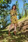Vestido Viscose Amarelo Mostarda com Estampa Florida