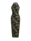 Vestido WDIRARA Camo Print Halter Neck Bodycon para mulheres