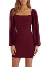 Vestido Wenrine Mesh, manga comprida, gola quadrada, Bodycon, vinho tinto Vestido Wenrine Mesh, manga comprida, gola quadrada, Bodycon, vinho tinto