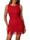 Vestido winkbay, franja, sem mangas, gola redonda, Bodycon, vermelho