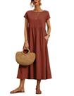 Vestido WROLEM, casual de verão, de algodão com bolsos, feminino, 2024 Vestido WROLEM, casual de verão, de algodão com bolsos, feminino, 2024