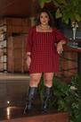Vestido Xadrez Adulto Curto Plus Size Manga Inverno Ajustável Modelador Coleção 2025 Lançamento