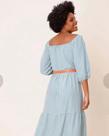 Vestido xadrez azul mangas princesas longo
