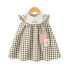 Vestido Xadrez De Verão Para Bebê Menina Com Bordado De Esquilo Fofo, Estilo Casual, Manga Curta,
