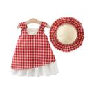 Vestido Xadrez De Verão Para Meninas Com Suspensório, Estilo Casual Simples, Conjunto De Saia