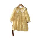 Vestido Xadrez Estampado De Manga Comprida Para Meninas, Roupas Casuais Da Moda De Outono De 3 a 7