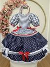 Vestido Xadrez Festa Junina Infantil Azul Marinho Vermelho Laços Junino Caipira Quadrilha Rodado