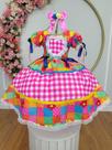 Vestido Xadrez Festa Junina Infantil Rosa Colorido Coração Junino Caipira Quadrilha Babados Sinhá