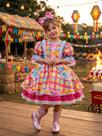 Vestido Xadrez Festa Junina Infantil Rosa Colorido Junino Caipira Quadrilha Sinhá São João Rodado