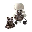 Vestido Xadrez Fofo Para Cães Com Laço Nas Costas E Coleira Ajustável Para Gatos E Cães - Roupa