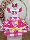 Vestido Xadrez Infantil Festa Junina Rosa Pink Coração Laços Junino Caipira Quadrilha Sinhá São João