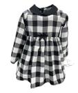 Vestido Xadrez Infantil Flanelado Manga Longa Xadrez Preto e Branco
