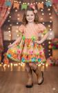 Vestido Xadrez Junino Infantil Laranja Laços Festa Junina Caipira Quadrilha São João Sinhá Chita
