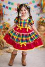 Vestido Xadrez Junino Infantil Vermelho Amarelo Festa Junina Caipira Quadrilha Laço Sinhá São João