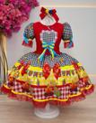 Vestido Xadrez Junino Infantil Vermelho Preto Coração Fogueira Laço Festa Junina Caipira Quadrilha