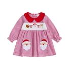 Vestido Xadrez Para Bebês Meninas, Fantasia De Natal Com Gola De Boneca E Bordado De Papai Noel,
