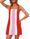Vestido Yidarer Summer para mulheres Color Block: vermelho, roxo, tamanho L