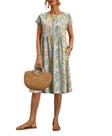 Vestido Yodutry feminino Boho de manga curta com estampa floral azul