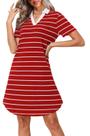 Vestido YVH listrado polo casual com decote em V e manga curta para mulheres