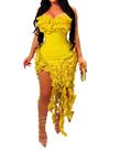 Vestido YYMoo Ruffle Party sem alças, sem encosto, amarelo, feminino Vestido YYMoo Ruffle Party sem alças, sem encosto, amarelo, feminino