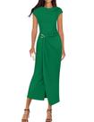Vestido ZESICA 2025, verão, feminino, gola simulada, verde