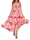 Vestido ZESICA Bohemian Summer com estampa floral de praia vermelho tamanho S Vestido ZESICA Bohemian Summer com estampa floral de praia vermelho tamanho S