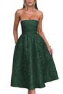 Vestidos de boas-vindas sem alças de verão com bolsos, espartilho A Line, vestidos de festa midi, verde esmeralda