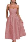 Vestidos de boas-vindas sem alças de verão com bolsos, espartilho A Line, vestidos midi para festas de coquetel Dusty Rose