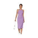Vestidos femininos casuais sólidos com decote halter bodycon sem mangas
