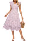 Vestidos femininos, convidado de casamento, vestido de verão, boho, floral, chiffon, praia, formal, fluido, manga esvoaçante, vestido midi, rosa, flor, GG