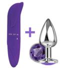 Vibrador Estimulador Clitóris Golfinho Aveludado Ponto G + Plug Anal em Aço Inox Joia Tam P