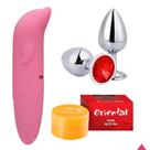 Vibrador Feminino Golfinho Ponto G Estimulador Clitóris + Plug Anal Dilatador P + Pomada Massagem Oriental Chinesa